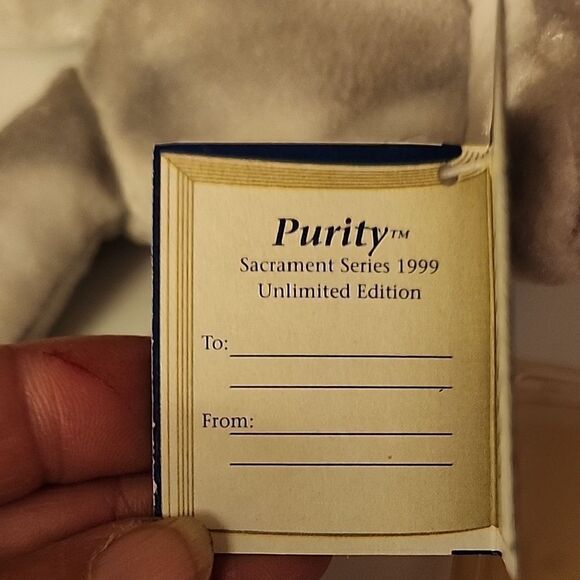 Gray and White Plush Bear with Blue Ribbon - Picture 6 of 11